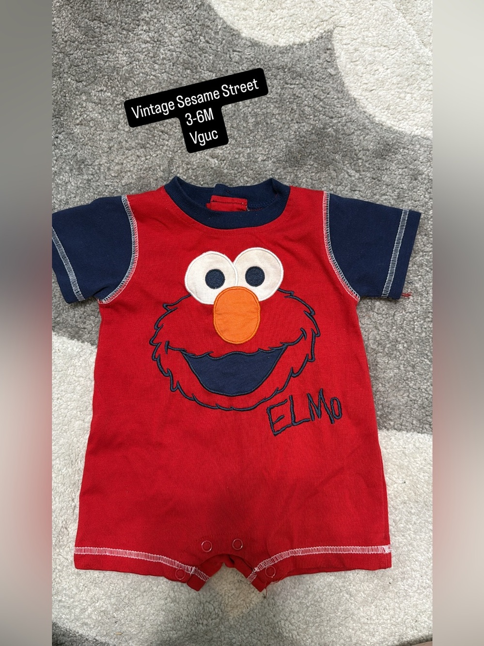 Vintage Sesame Street Elmo Short Sleeve Romper in Red & Navy